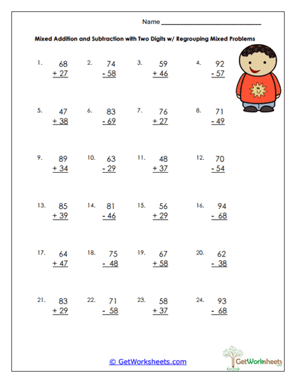 Mixed Regrouping Problems Worksheet
