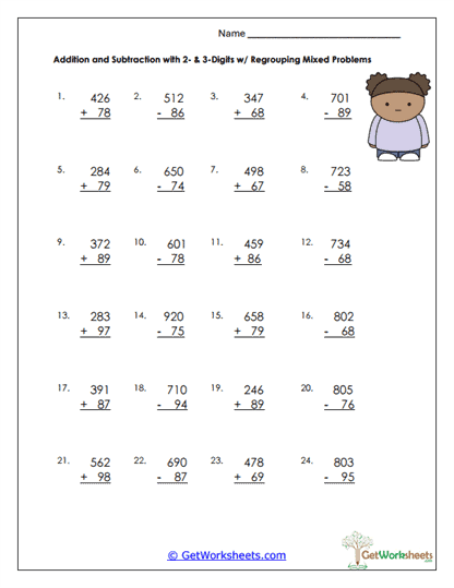 Regrouping With Larger Numbers Worksheet