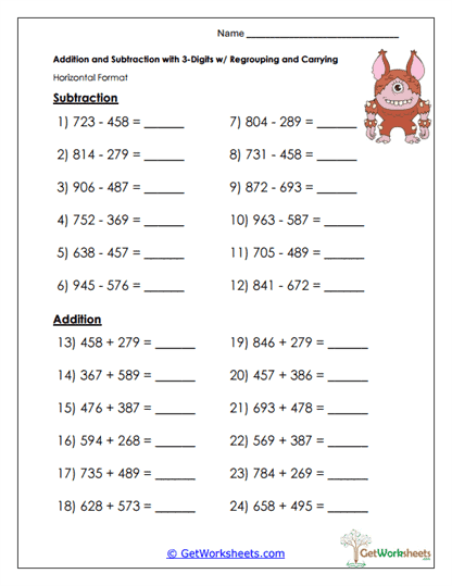 Regrouping Work Worksheet