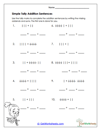 Tally Mark Addition Worksheet