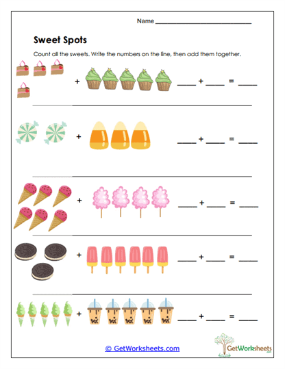Sweets Picture Addition Worksheet