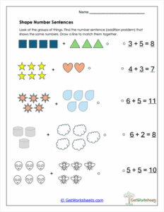 Shape Matching Addition Worksheet - Visual to Equation Practice