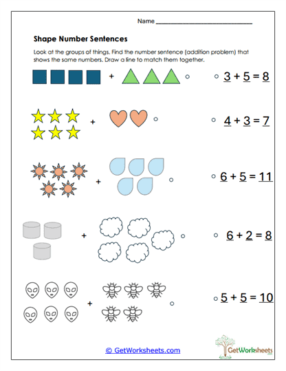 Shape Matching Addition Worksheet