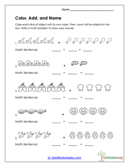 Color and Add Objects Worksheet