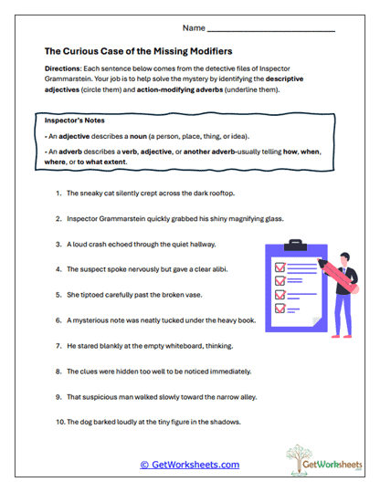 Missing Modifiers Mystery Worksheet