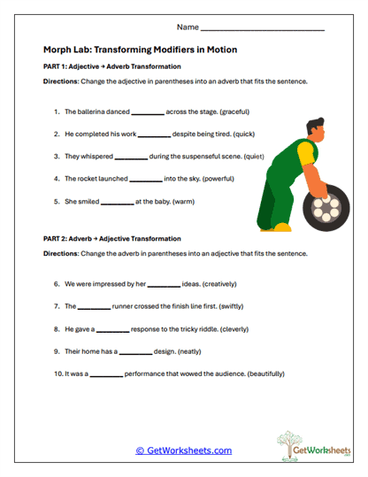Modifiers in Motion Worksheet