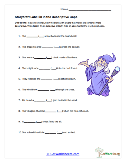 Storycraft Descriptive Lab Worksheet