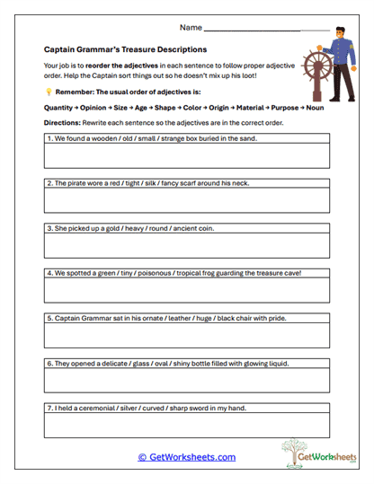 Adjective Order Practice Worksheet