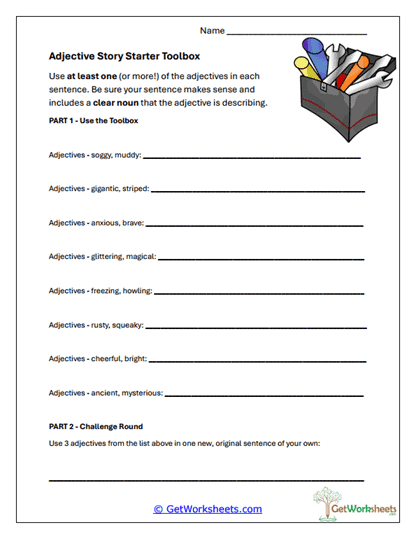 Adjective Story Starters Worksheet