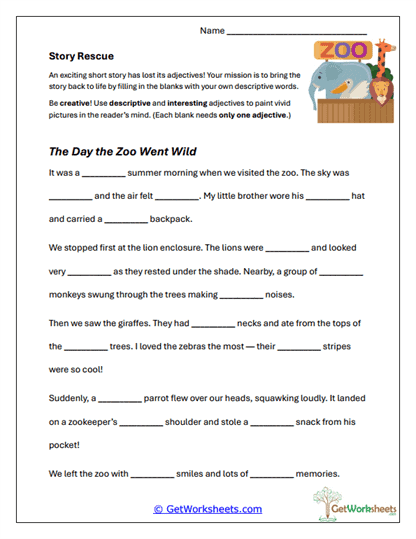 Story Rescue - Zoo Adventure Worksheet