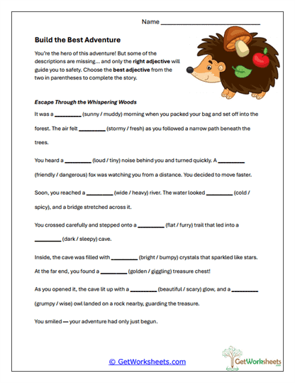Adventure Adjectives Worksheet