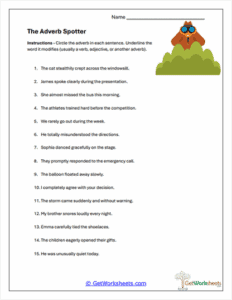 The Adverb Spotter Worksheet - Identifying Adverbs & Modifiers