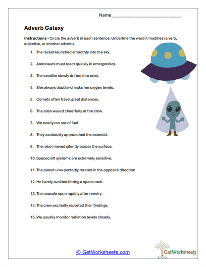Adverb Galaxy Worksheet