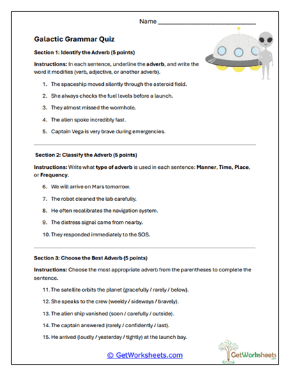 Galactic Grammar Quiz Worksheet