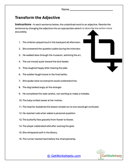 Transform the Adjective Worksheet