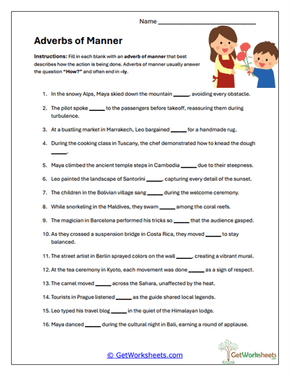 Adverbs of Manner Worksheet