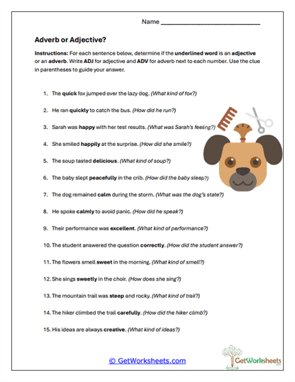 Adverb or Adjective Worksheet
