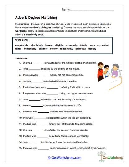 Adverb Degree Matching Worksheet