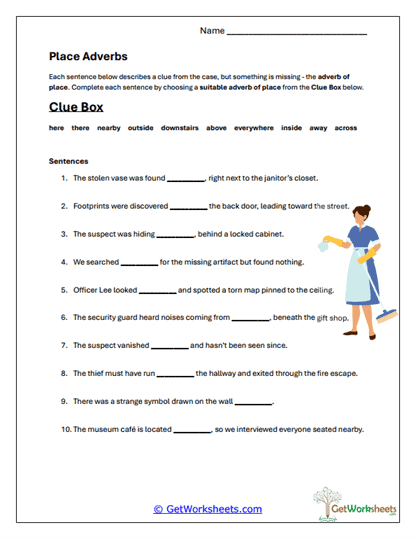 Place Adverbs Worksheet