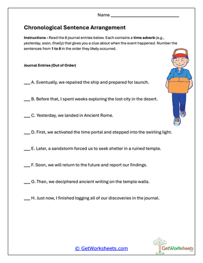 Chronological Sentence Arrangement Worksheet