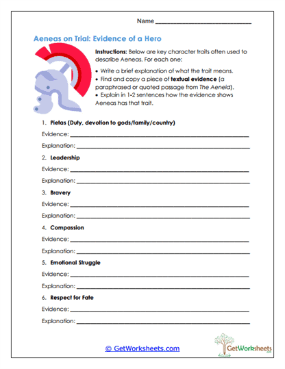 Evidence of a Hero Worksheet