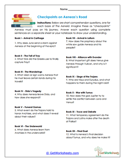 Book Checkpoints Worksheet