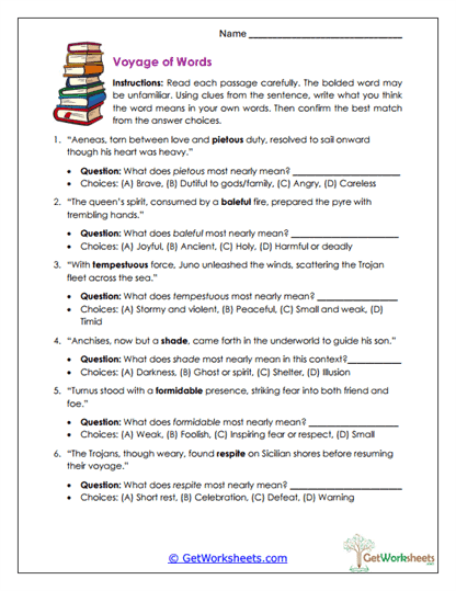 Context Vocabulary Worksheet