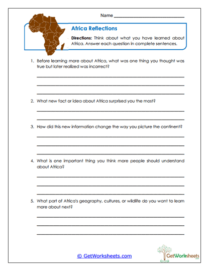 Africa Reflections Worksheet