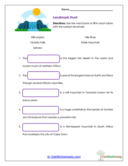Landmark Hunt Worksheet