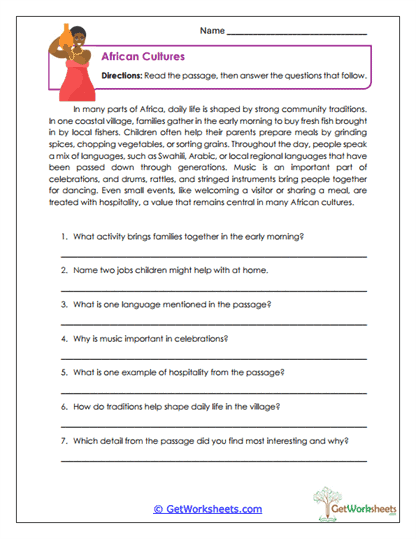 African Cultures Worksheet