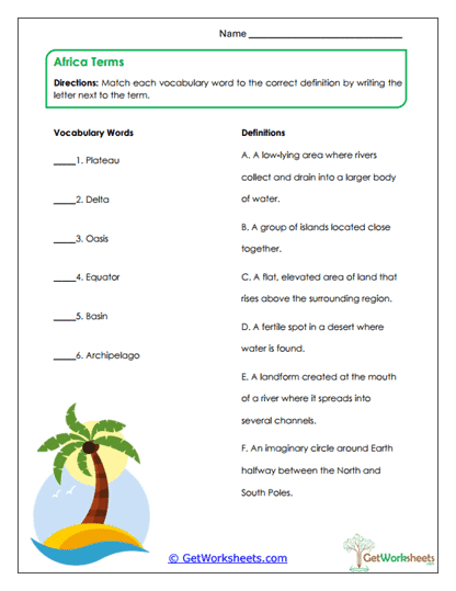 Africa Terms Worksheet