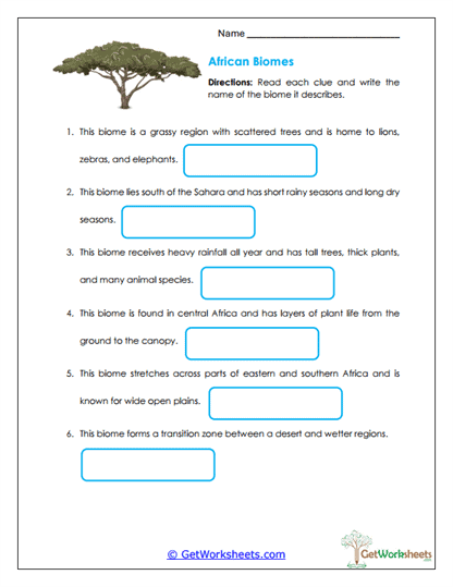 African Biomes Worksheet