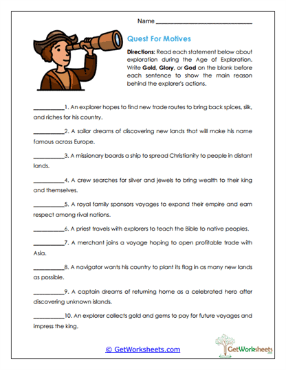 Age of Exploration Worksheets