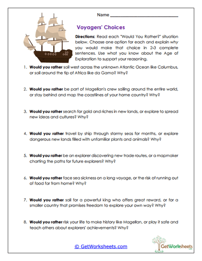 Exploration Timeline Worksheet