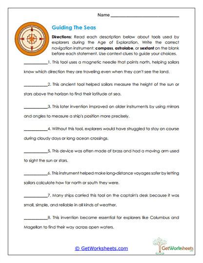 Exploration Vocabulary Builder Worksheet