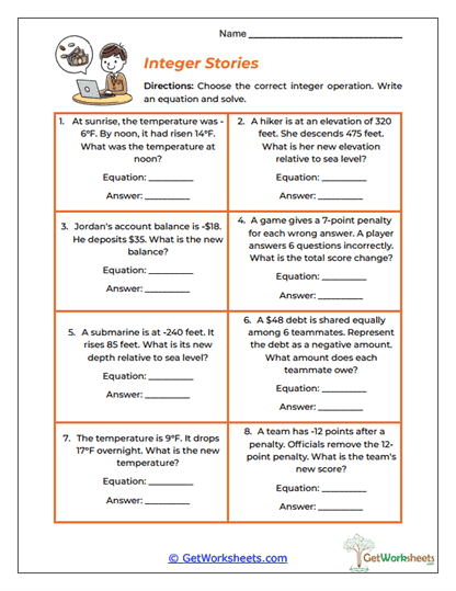 All Operations with Integers Worksheets