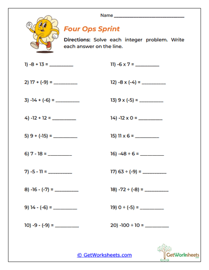 Four Ops Sprint Worksheet