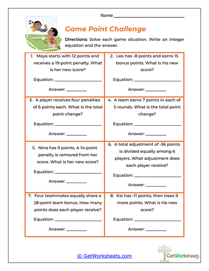 Game Point Challenge Worksheet