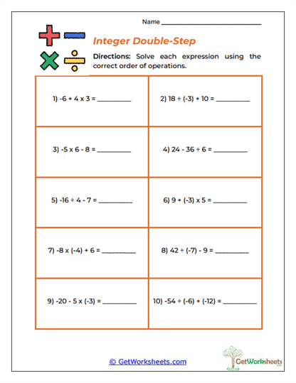 Integer Double-Step Worksheet
