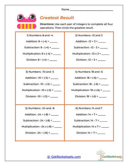 Greatest Result Worksheet