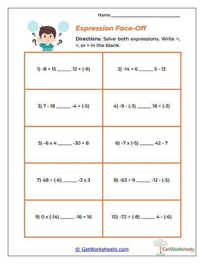 Expression Face-Off Worksheet