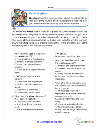 Picnic Mystery Worksheet