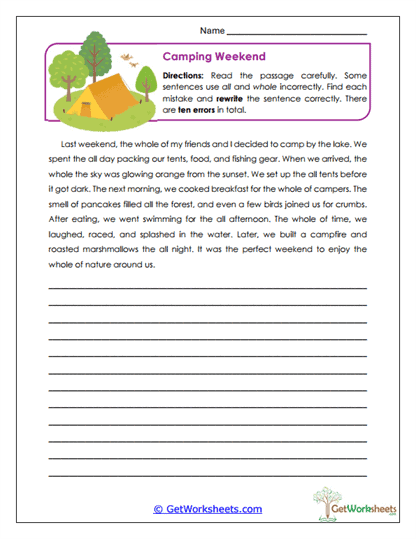 Camping Weekend Worksheet