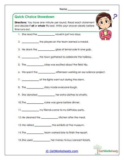 Quick Choice Showdown Worksheet