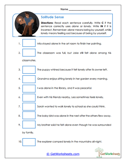 Solitude Sense Worksheet