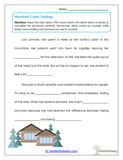 Mountain Cabin Feelings Worksheet