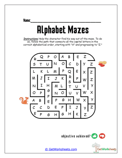 Alphabet Order Maze Worksheet