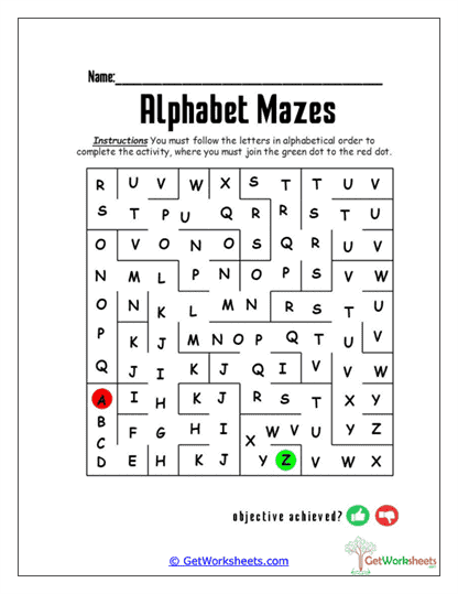 A-to-Z Alphabet Grid Maze Worksheet