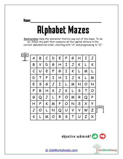 Alphabet Grid Maze Worksheet
