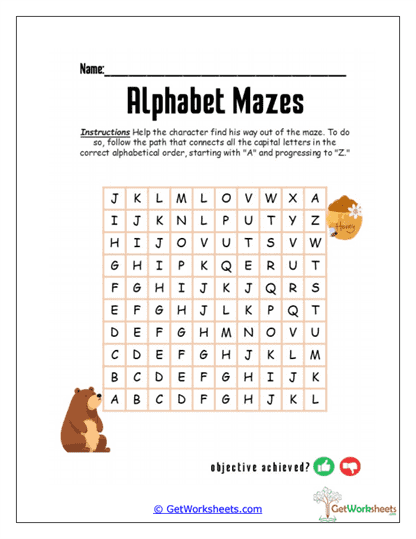 Bear Alphabet Maze Worksheet